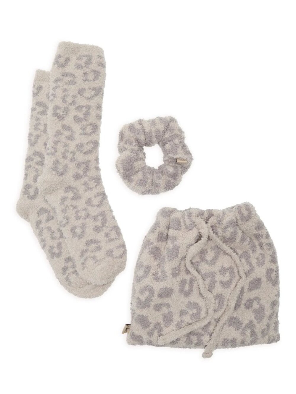 Barefoot Dreams CozyChic Scrunchie & Socks GIFT SET Grey Leopard Print NEW